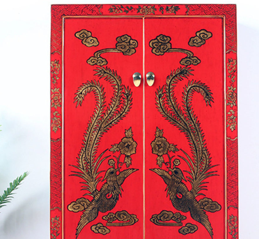 Cabinet with hand painting phoenix red