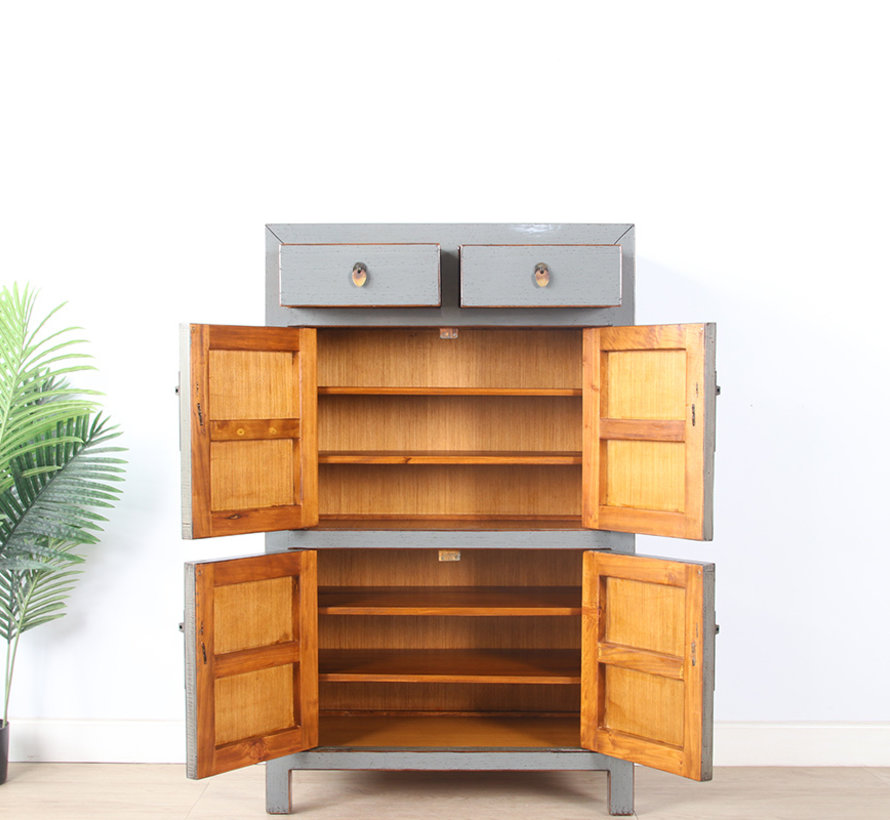 Chinese dresser wedding cabinet cabinet solid wood gray  RAL7005