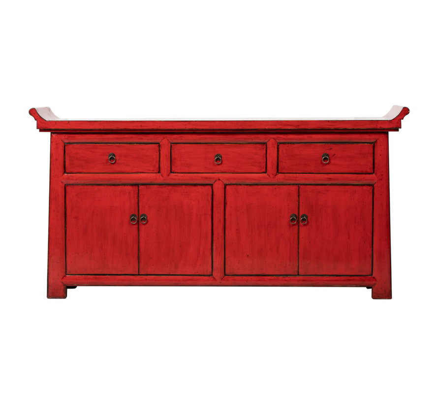 Antikes Chinesisches Sideboard vier Schub und vier Türen rot