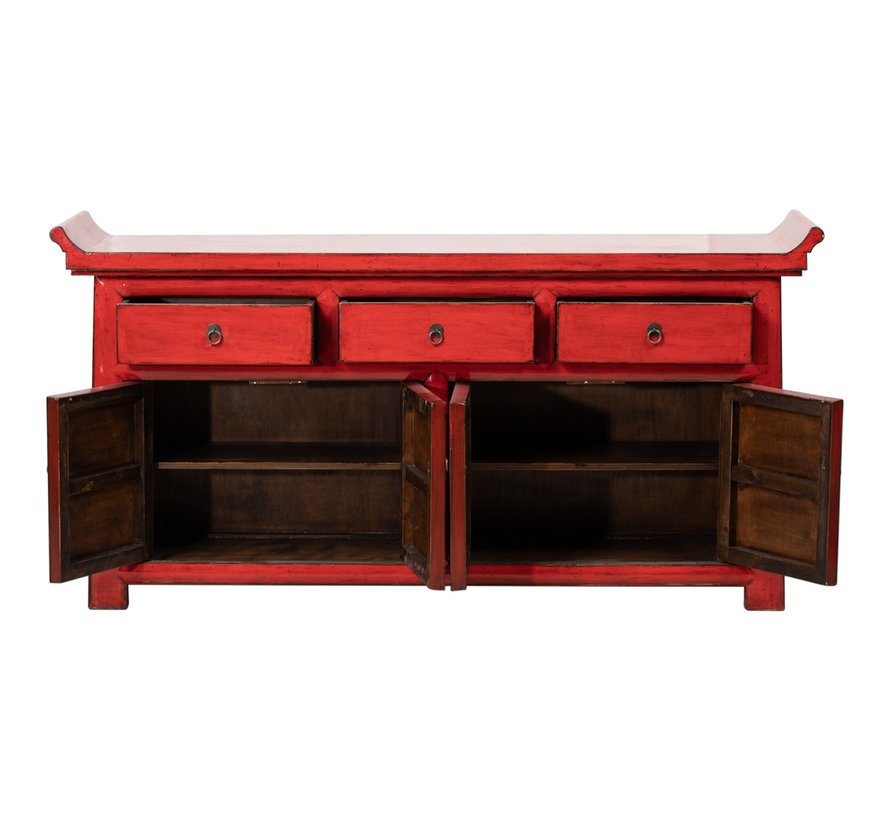 Antique Chinese sideboard with four drawers and four doors red