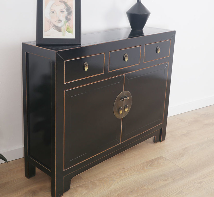 Chinese dresser sideboard 3 drawers 2 doors Oriental / Asian style black