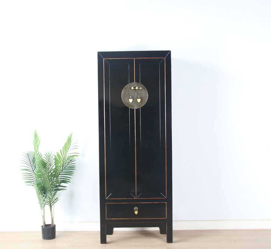 Chinese wedding cupboard 2 doors 1 drawer black