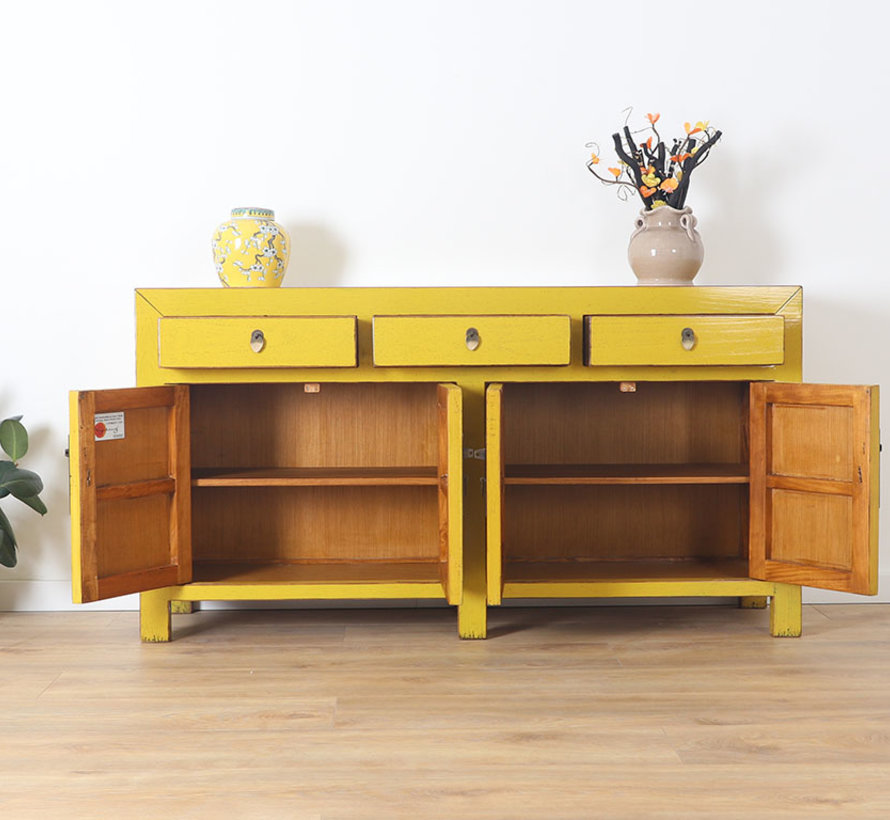 chinesische Kommode Sideboard 4 Türen 3 Schubladen gelb