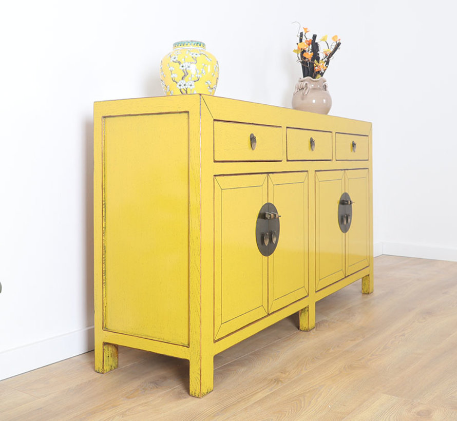 chinesische Kommode Sideboard 4 Türen 3 Schubladen gelb