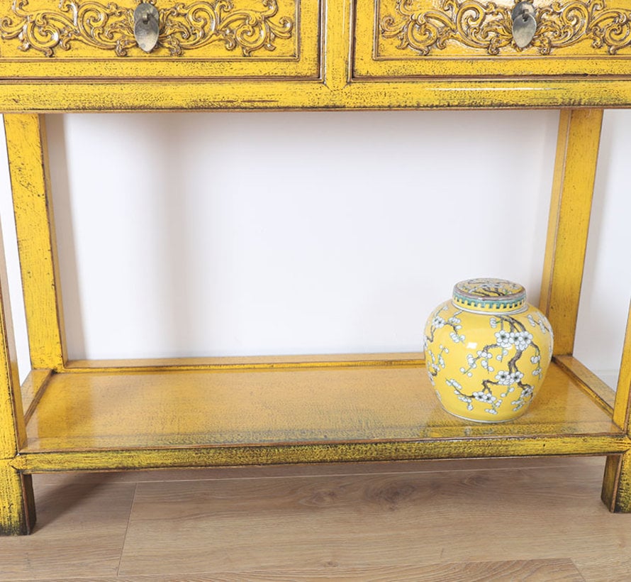 Console console table with 2 drawers in solid yellow