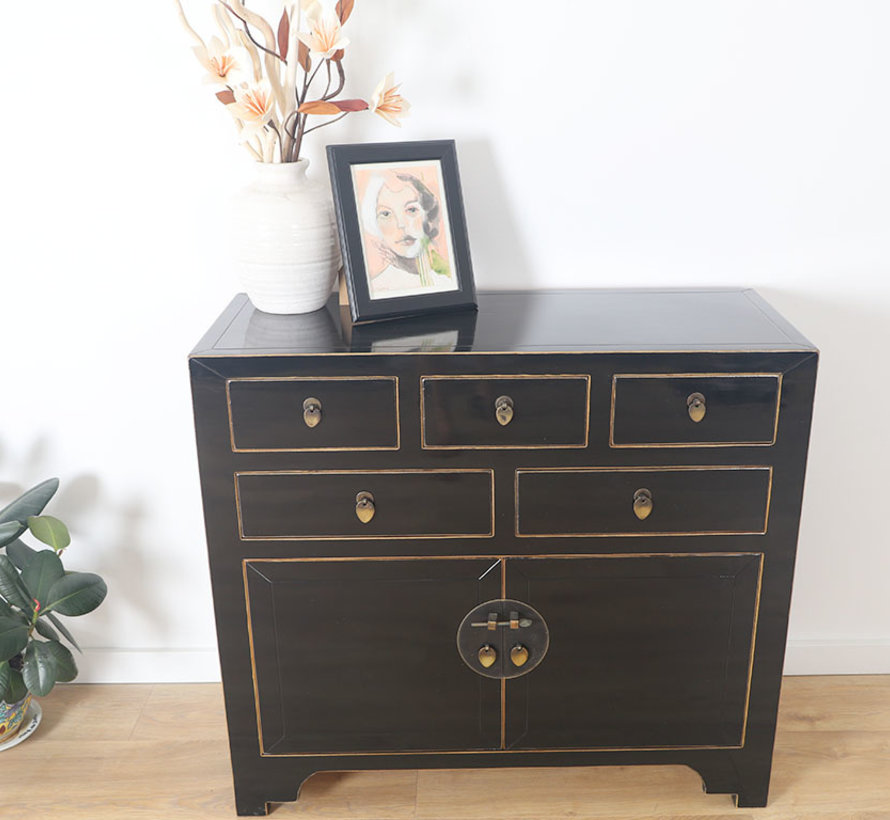 Chinese chest  sideboard 2 doors 2 drawers black