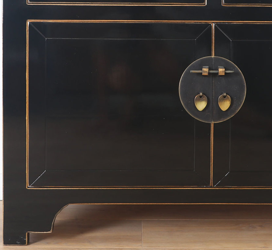 Chinesische Kommode  Sideboard 2 Türen 5 Schubladen schwarz