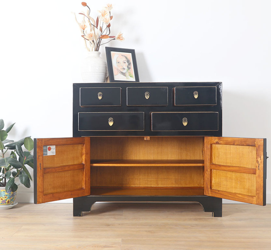 Chinese chest  sideboard 2 doors 2 drawers black