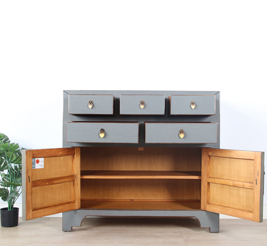 Chinese chest  sideboard 2 doors 2 drawers gray  RAL7005