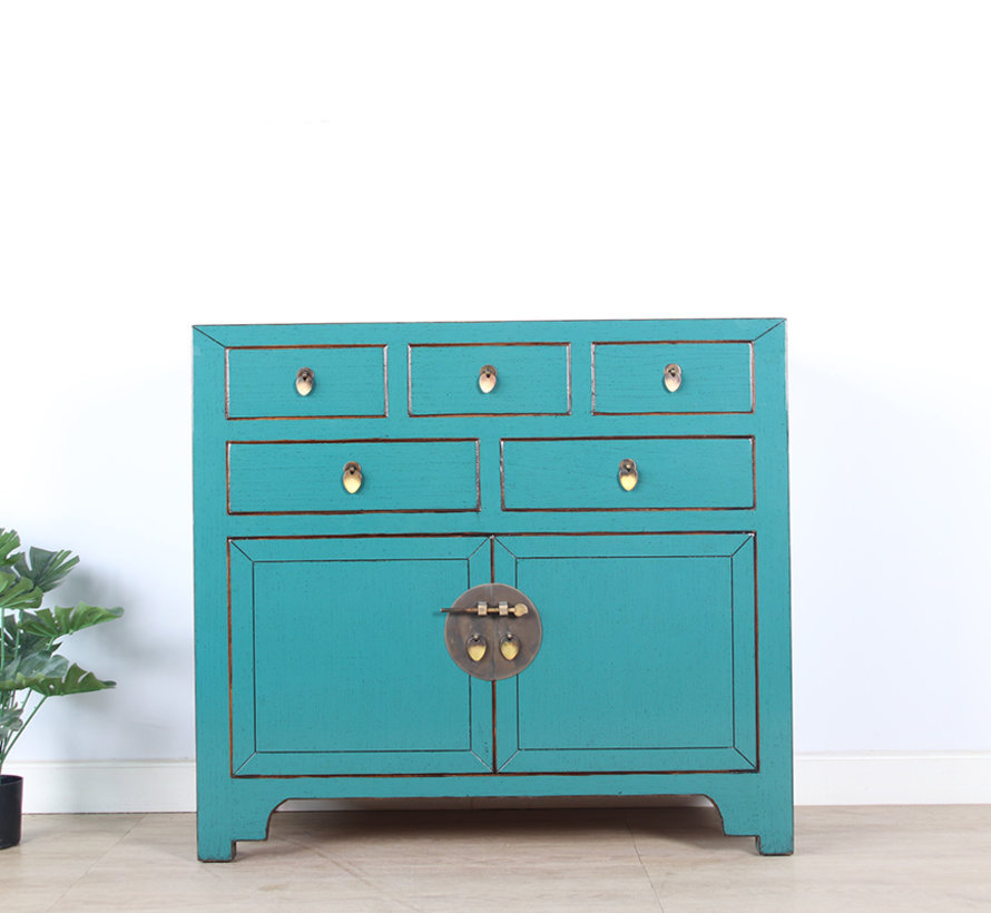 Chinese chest  sideboard 2 doors 2 drawers turquoise RAL5018