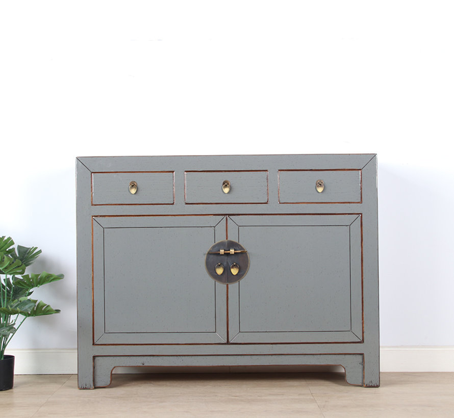 chinesische Kommode Sideboard 3 Schubladen 2 Türen grau