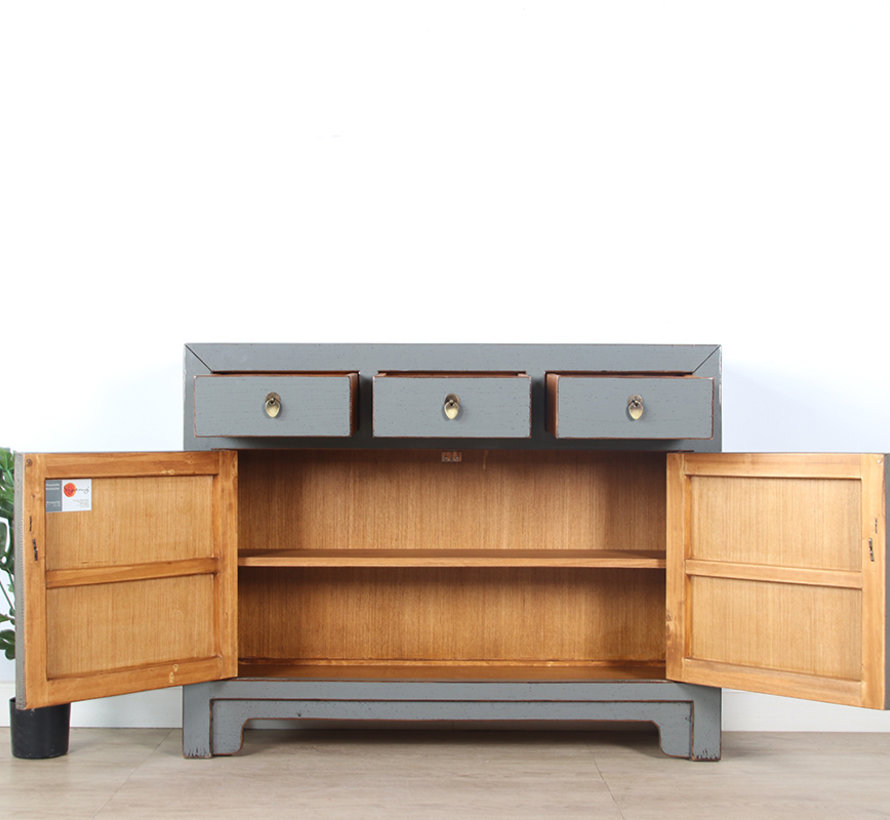 chinesische Kommode Sideboard 3 Schubladen 2 Türen grau