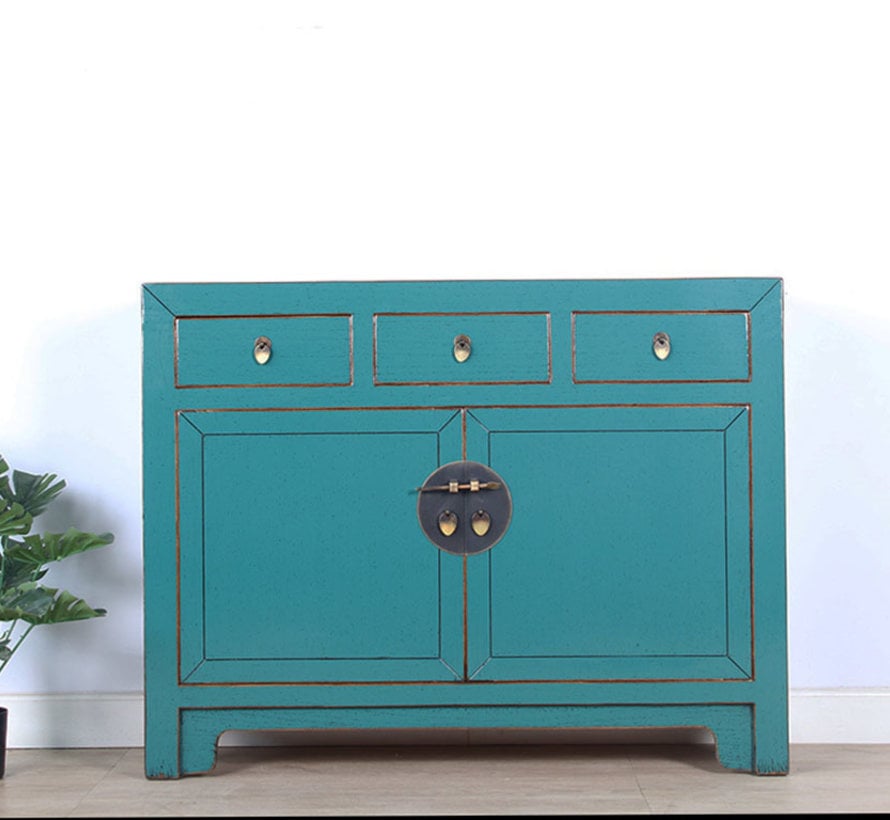 Chinese dresser sideboard 3 drawers 2 doors turquoise