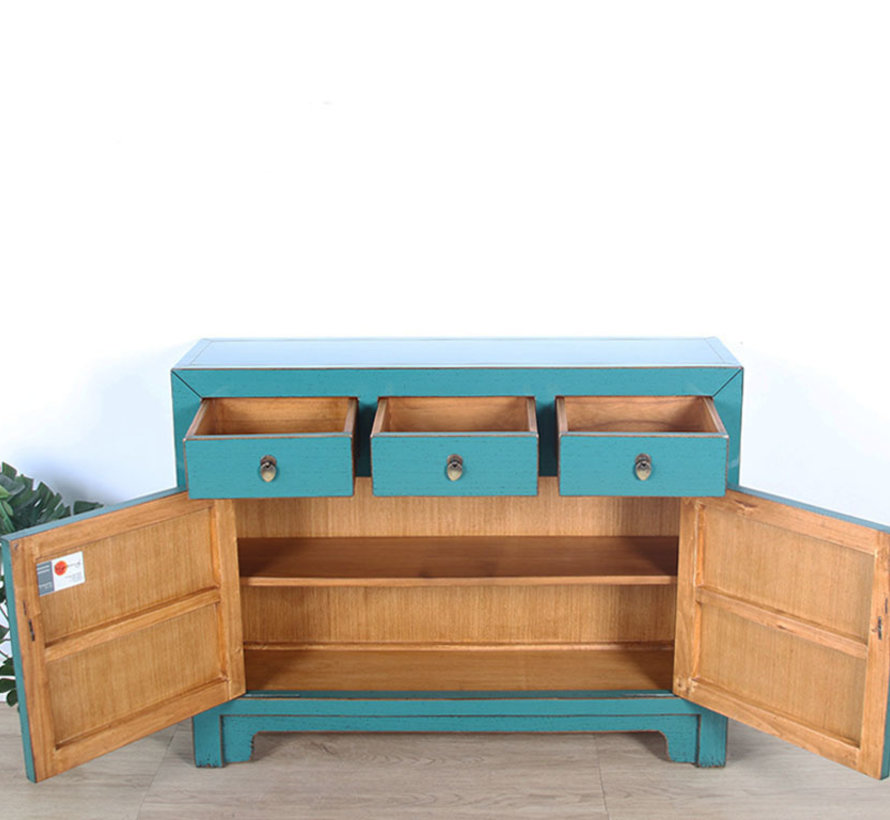 Chinese dresser sideboard 3 drawers 2 doors turquoise RAL5018