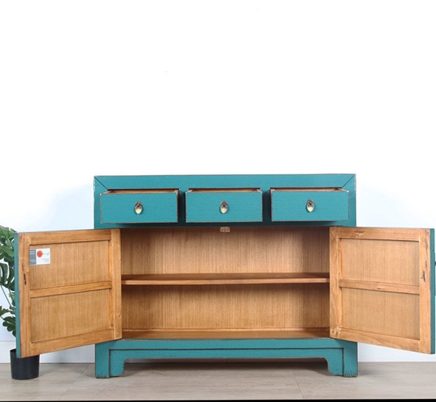 Chinese dresser sideboard 3 drawers 2 doors turquoise RAL5018