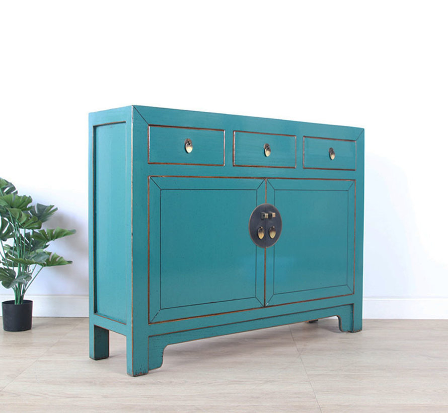 Chinese dresser sideboard 3 drawers 2 doors turquoise RAL5018