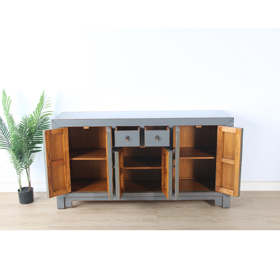 chinesische Kommode Sideboard 6 Türen 2 Schubladen grau