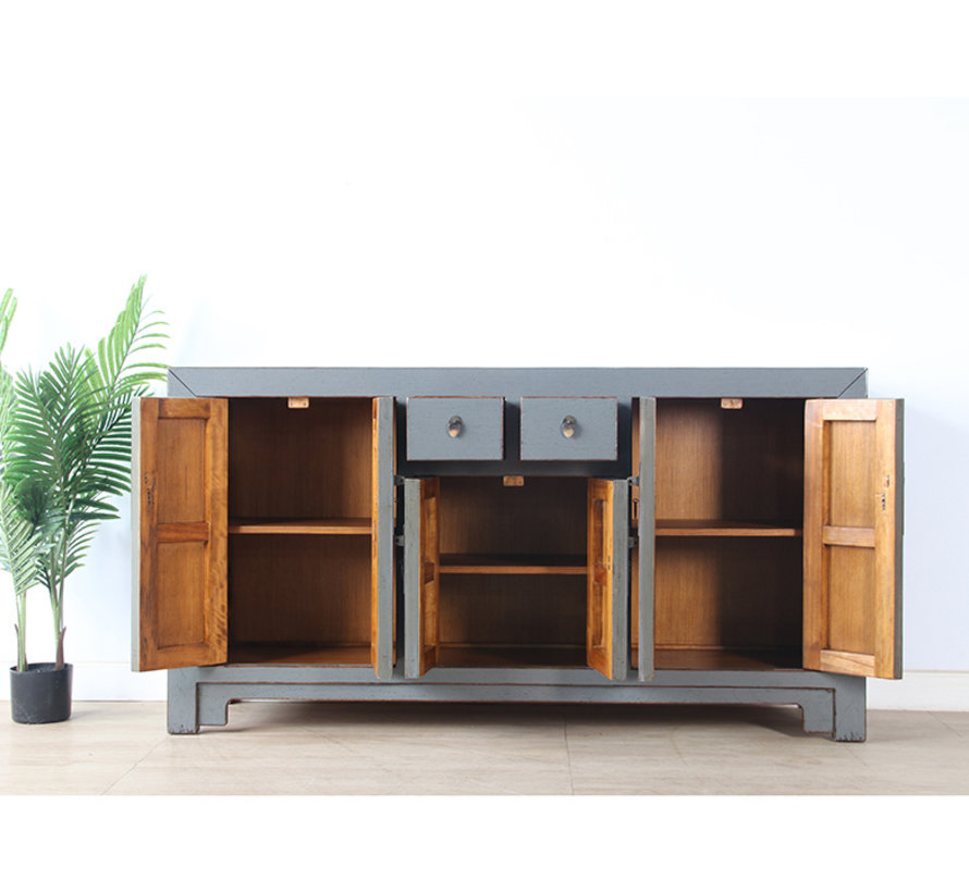 chinesische Kommode Sideboard 6 Türen 2 Schubladen grau