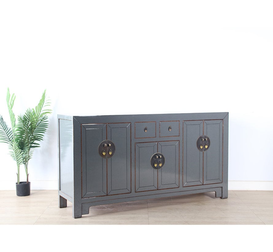 chinesische Kommode Sideboard 6 Türen 2 Schubladen grau