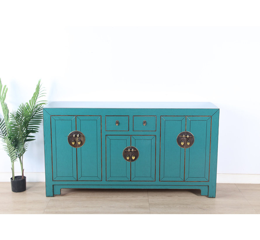 chinesische Kommode Sideboard 6 Türen 2 Schubladen türkis