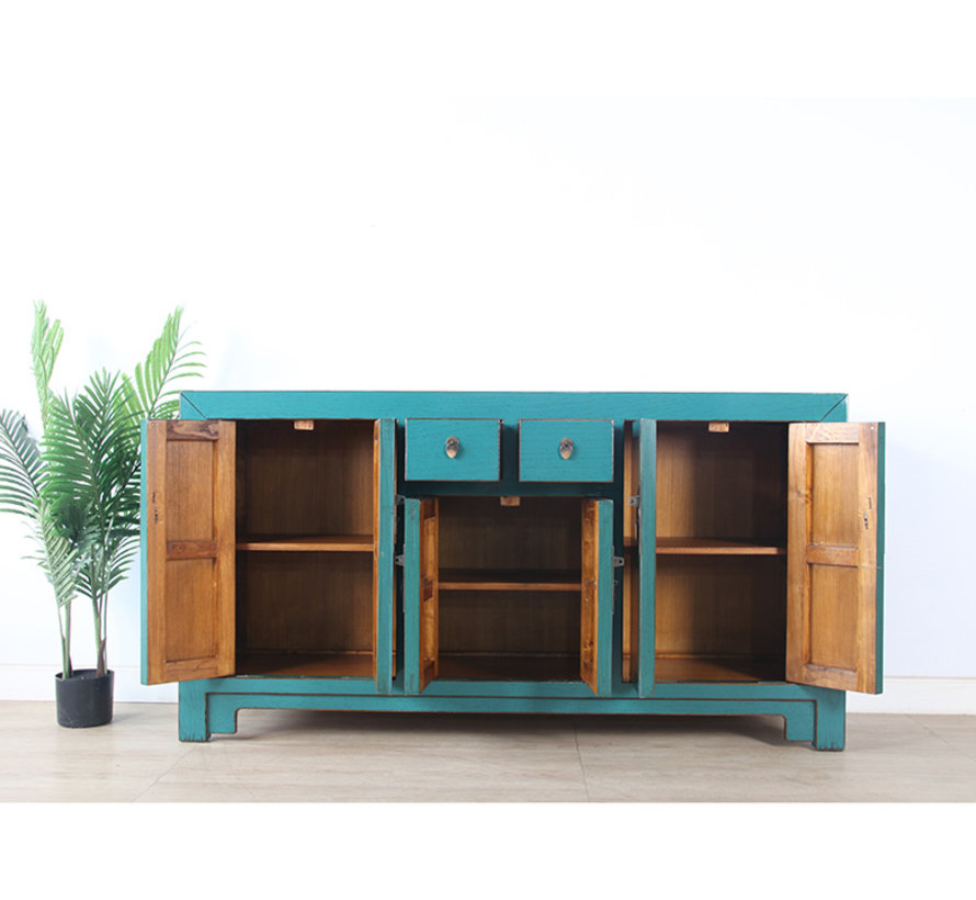 chinesische Kommode Sideboard 6 Türen 2 Schubladen türkis