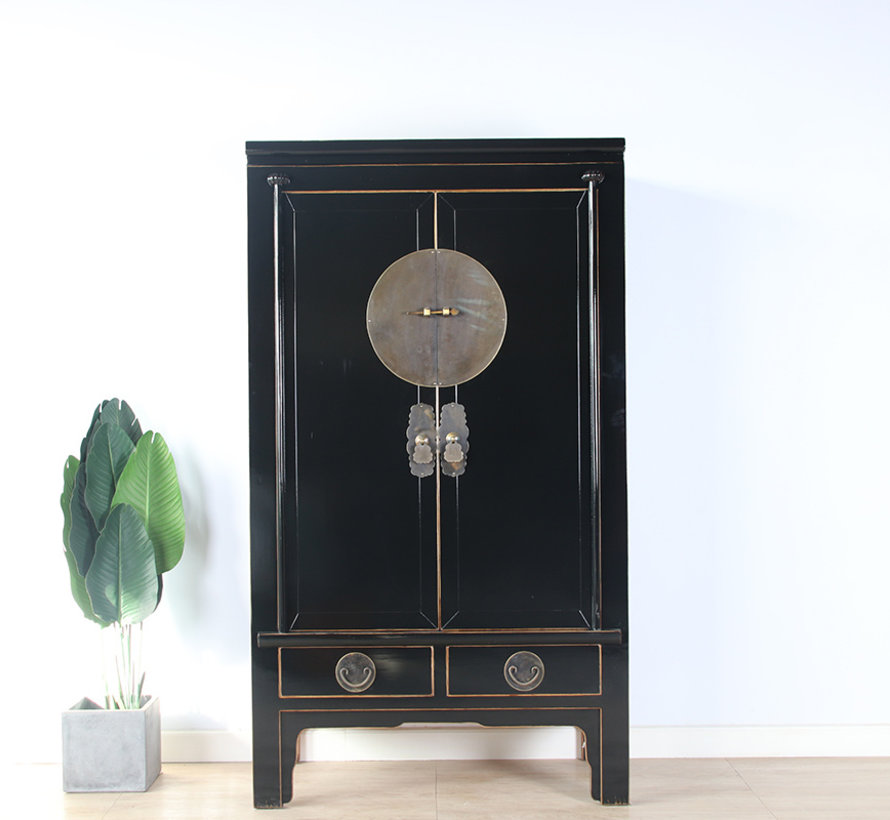 Chinese wedding cabinet solid wood 2 doors wardrobe black