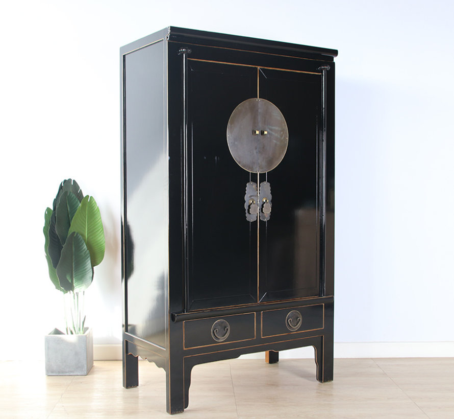 Chinese wedding cabinet solid wood 2 doors wardrobe black