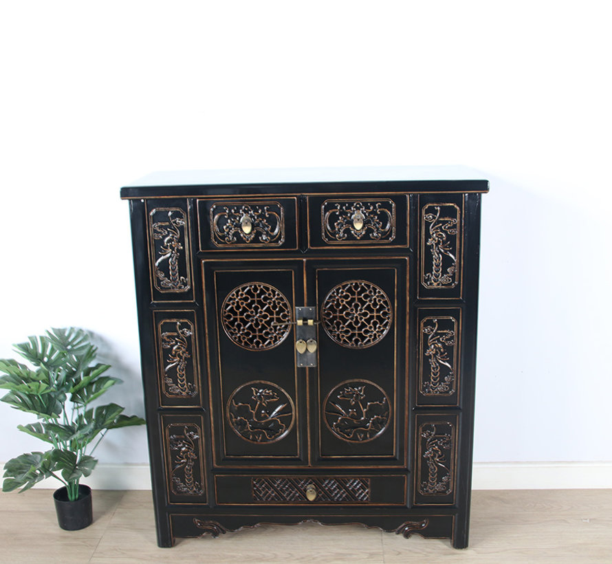 chinesische Kommode Sideboard 2 Türen 3 Schubladen schwarz