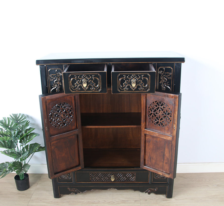 chinesische Kommode Sideboard 2 Türen 3 Schubladen schwarz