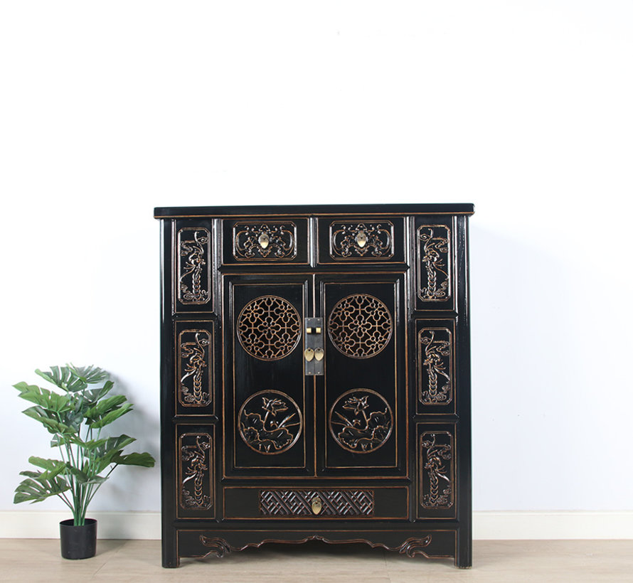Chinese chest of drawers sideboard 2 doors 3 drawers black