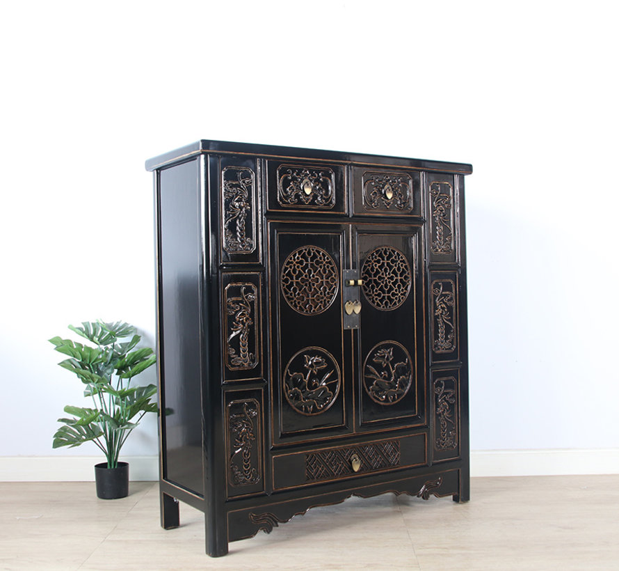 chinesische Kommode Sideboard 2 Türen 3 Schubladen schwarz