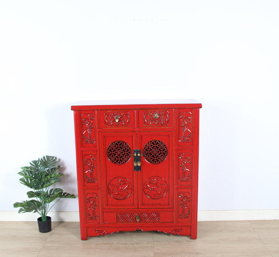 Chinese chest of drawers sideboard 2 doors 3 drawers red