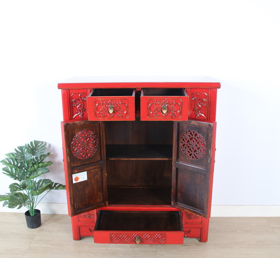 Chinese chest of drawers sideboard 2 doors 3 drawers red