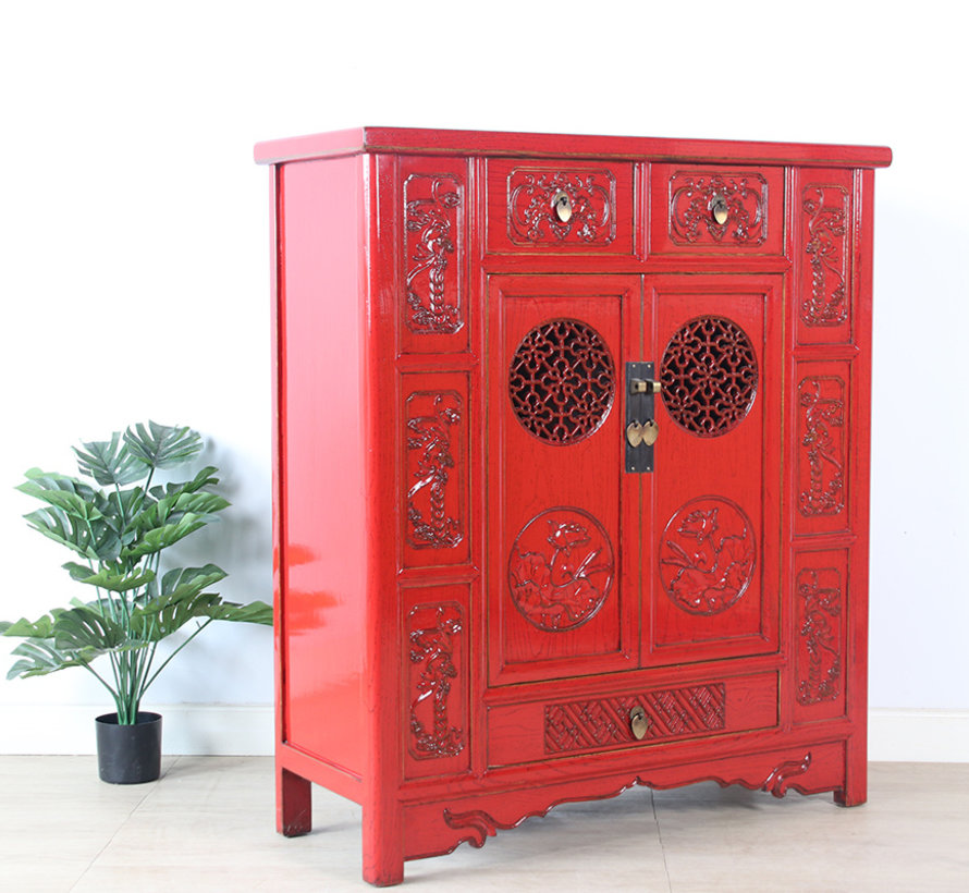 Chinese chest of drawers sideboard 2 doors 3 drawers red