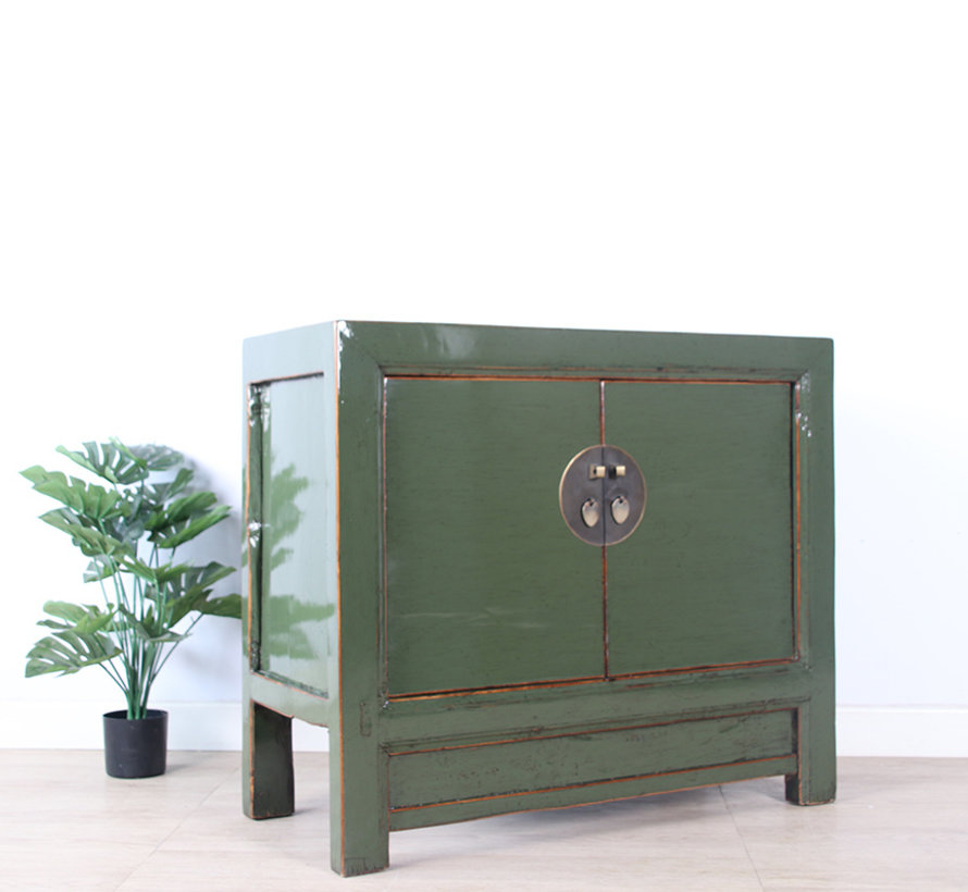 Antique chinese cabinet solid wood olive green