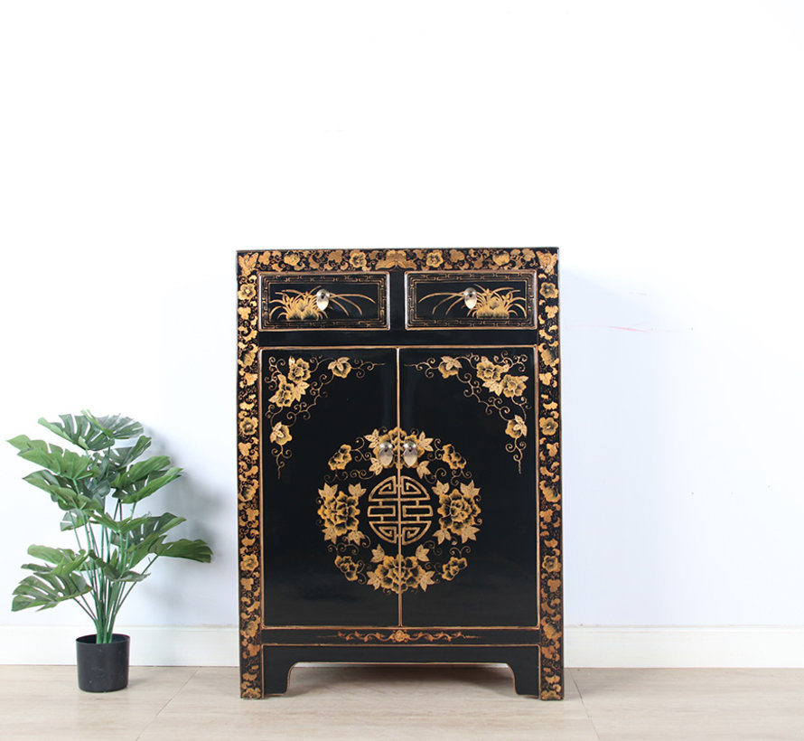 Chinese chest of drawers with hand-painted Yinyang lucky symbol black