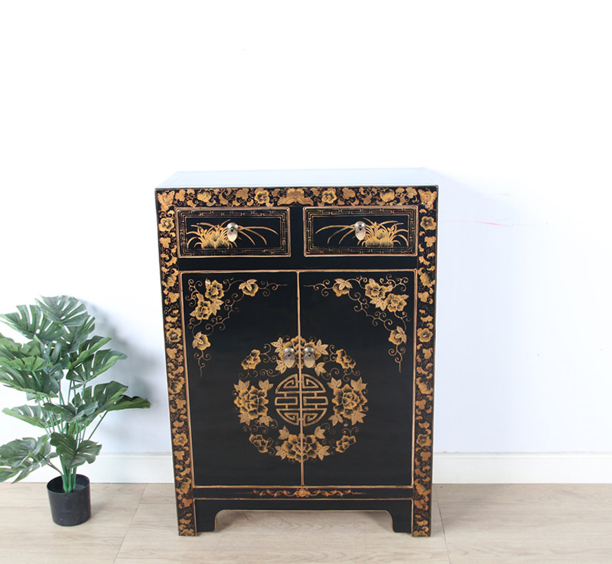 Chinese chest of drawers with hand-painted Yinyang lucky symbol black