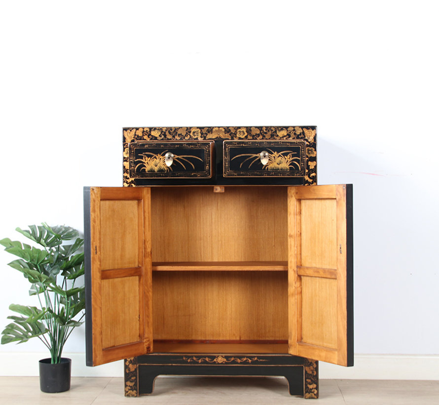 Chinese chest of drawers with hand-painted Yinyang lucky symbol black