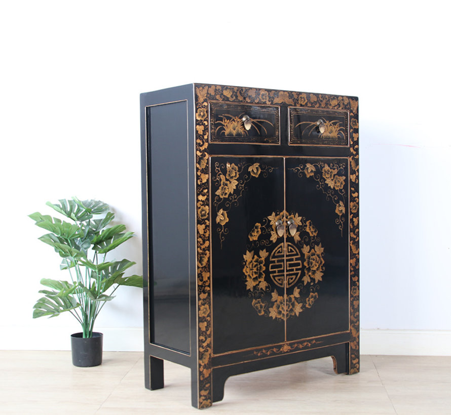 Chinese chest of drawers with hand-painted Yinyang lucky symbol black