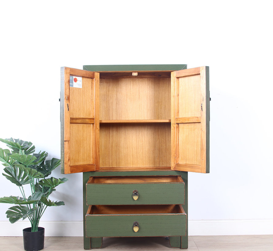 Chinese dresser sideboard 2 drawers 2 doors olive green