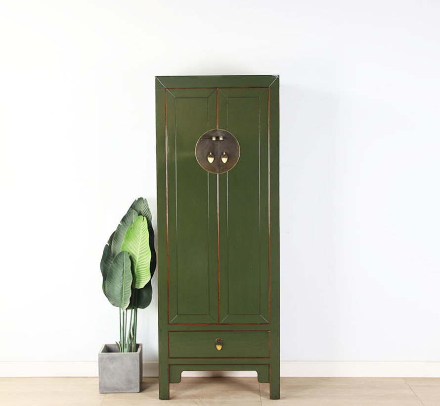 Chinese wedding cupboard 2 doors 1 drawer oliv green