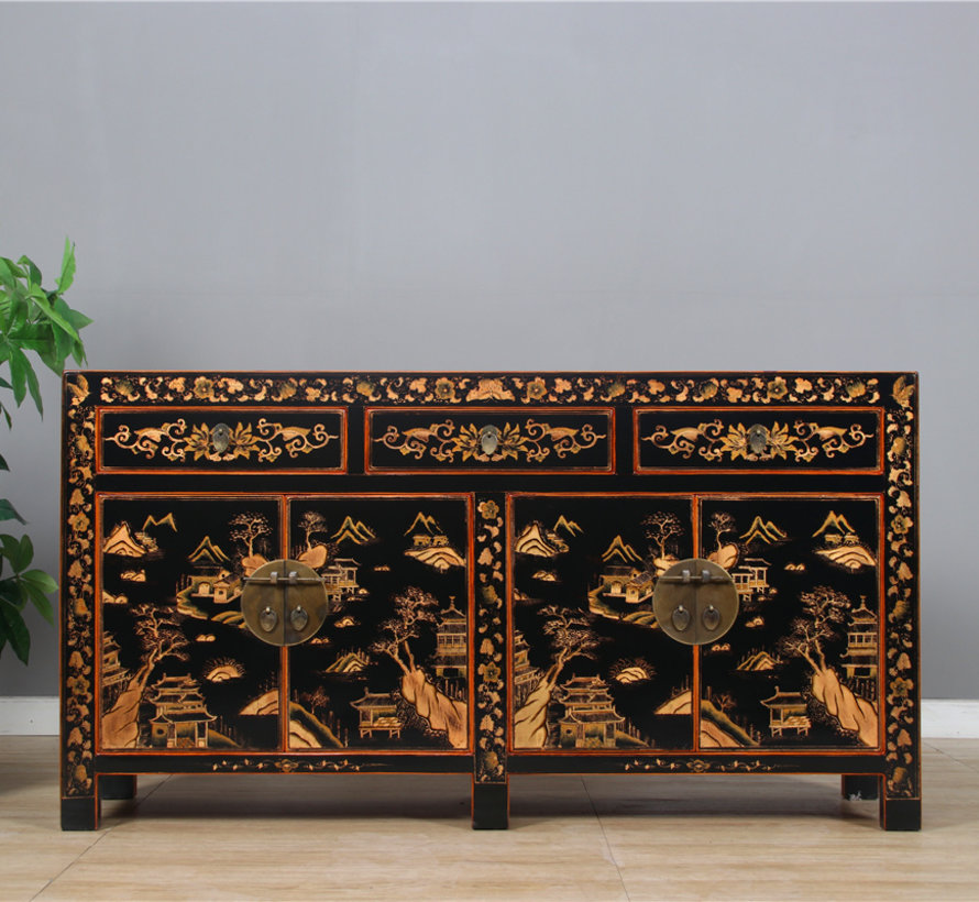 beautiful sideboard with hand gilt painting landscape