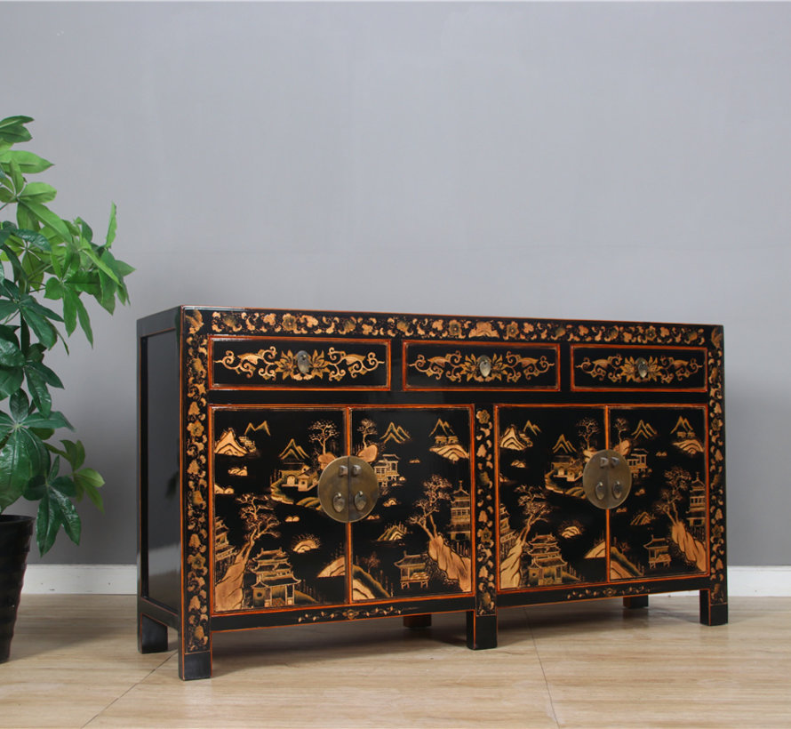 beautiful sideboard with hand gilt painting landscape