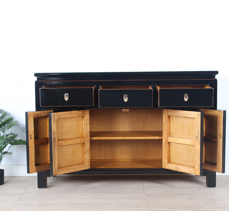 chinesisches Sideboard Fernsehtisch Kommode 4 Türen 3 Schub schwarz