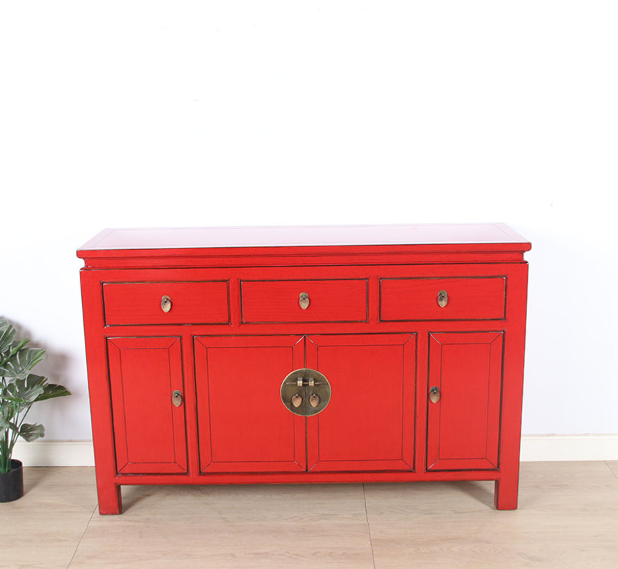 Chinese sideboard TV table chest of drawers 4 doors 3 drawers red