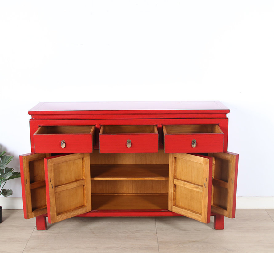 Chinese sideboard TV table chest of drawers 4 doors 3 drawers red