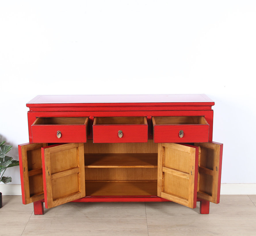 chinesisches Sideboard Fernsehtisch Kommode 4 Türen 3 Schub rot