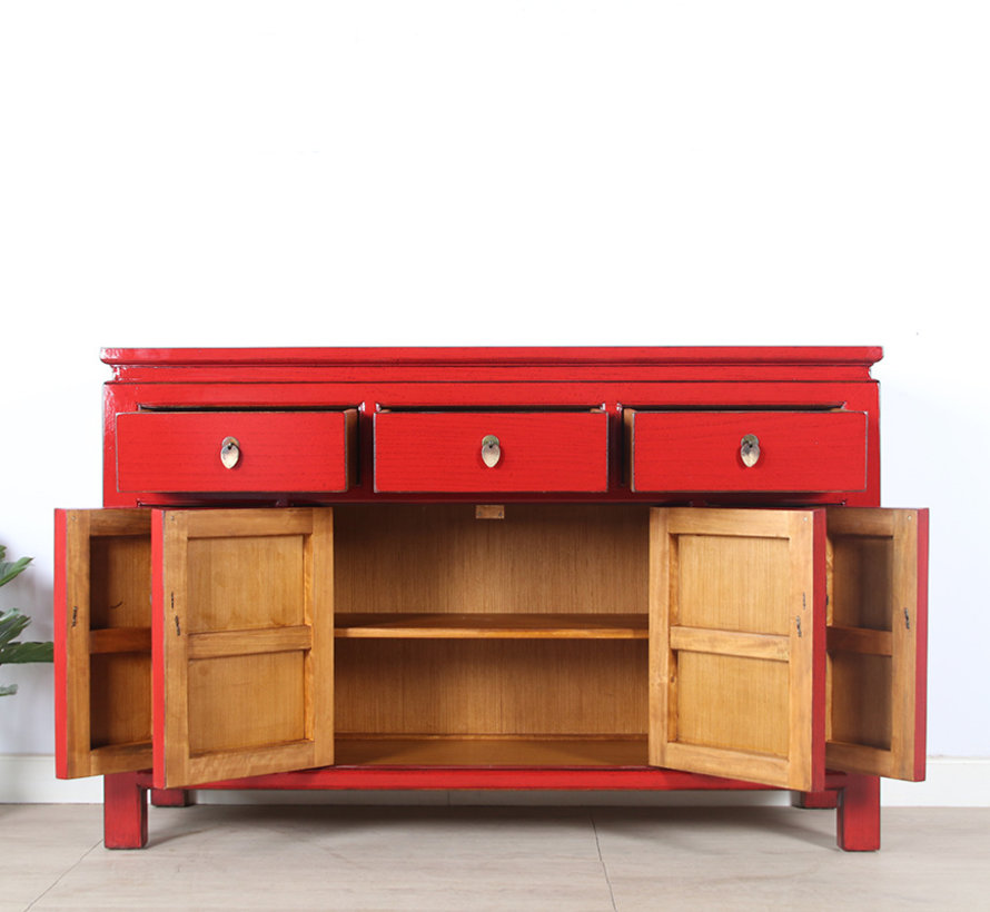 Chinese sideboard TV table chest of drawers 4 doors 3 drawers red