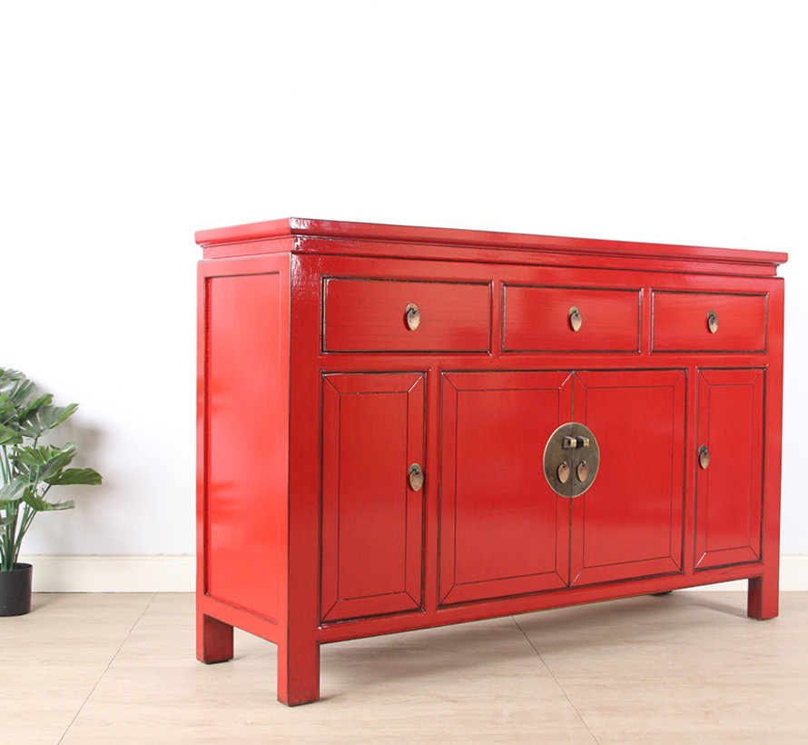 chinesisches Sideboard Fernsehtisch Kommode 4 Türen 3 Schub rot