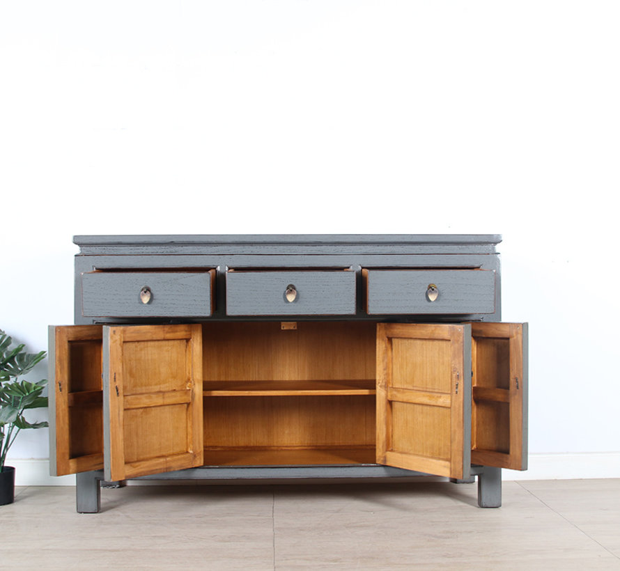 Chinese sideboard TV table chest of drawers 4 doors 3 drawers gray  RAL7005